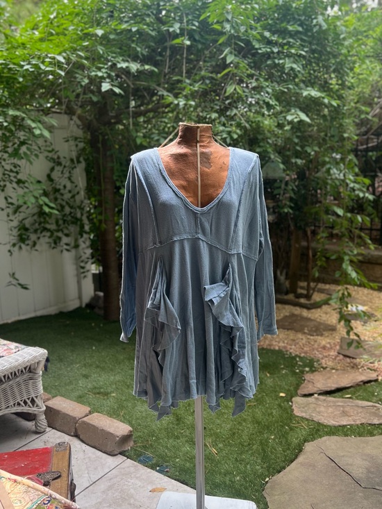 Free People Tops - Free People Light Blue Ruffle Tunic Top